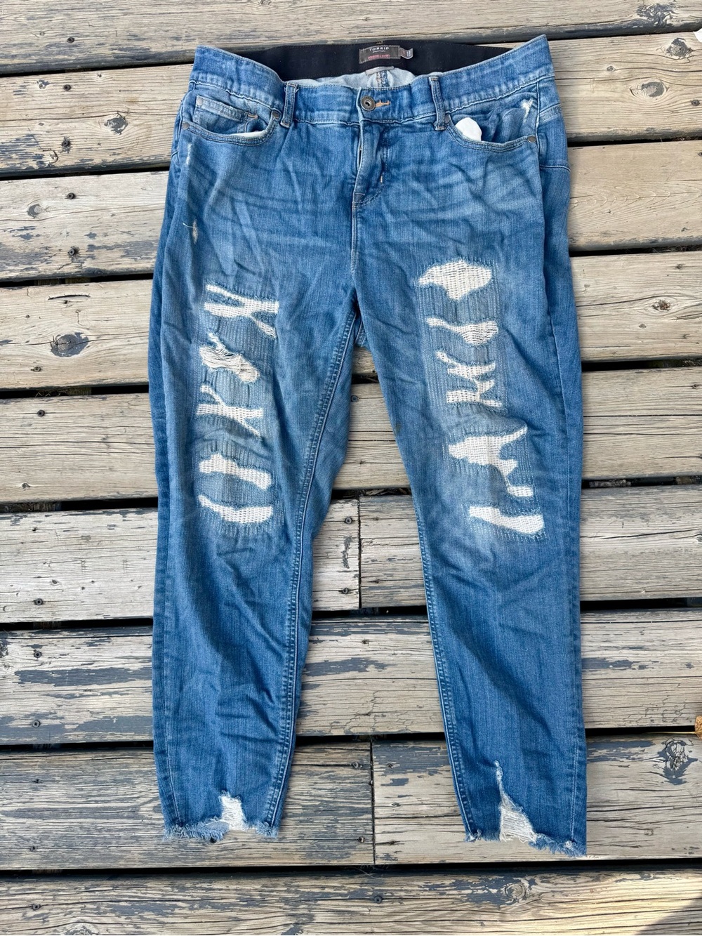 torrid Distressed Blue Ankle Jeans with Frayed Hem